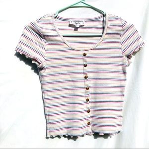 Button ribbed striped top